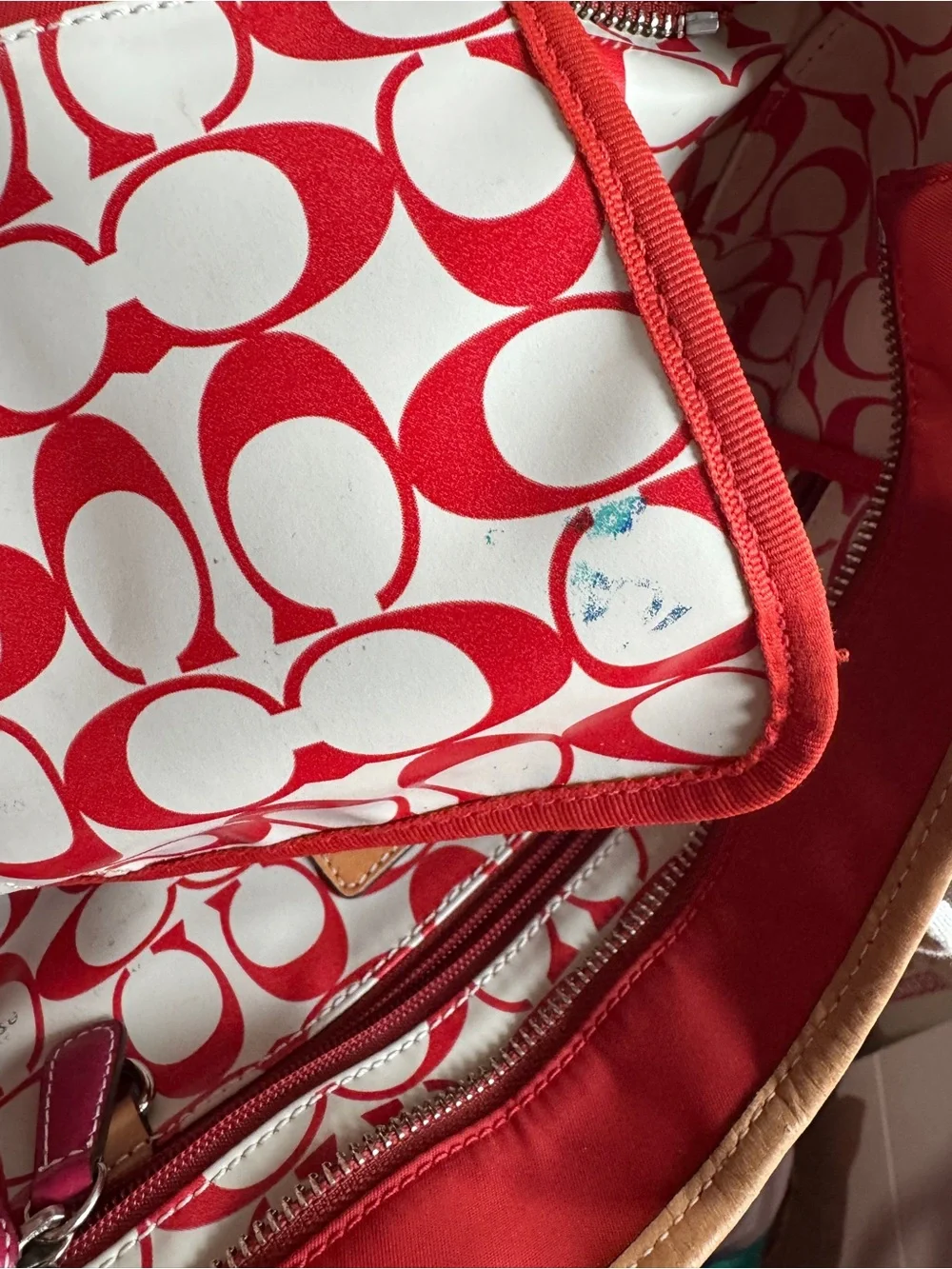 Coach Red and White Signature Print Tote Small Hampton tote 6261
